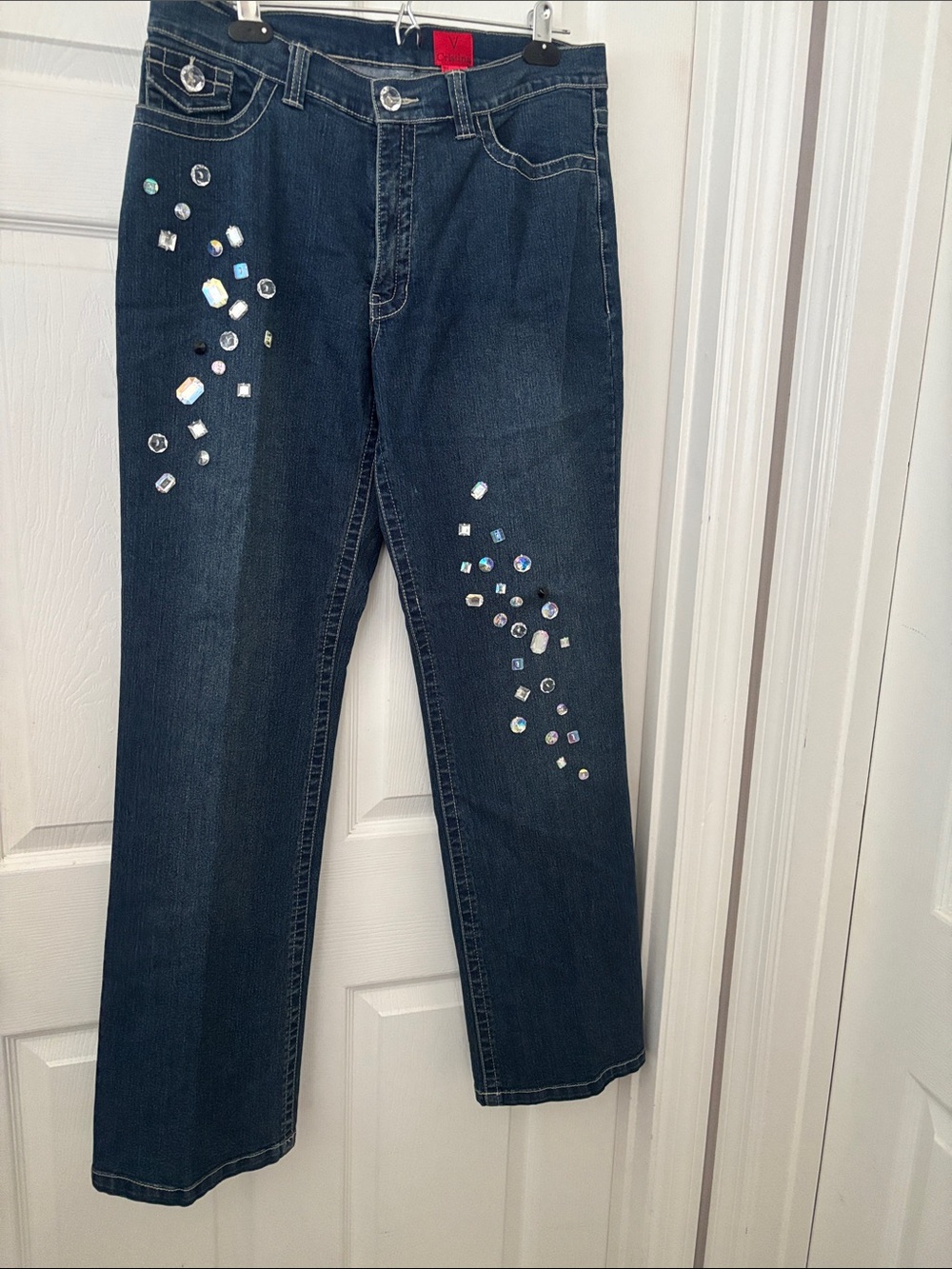 Christina Dark Blue Straight-Leg Jeans with Rhinestone Accents